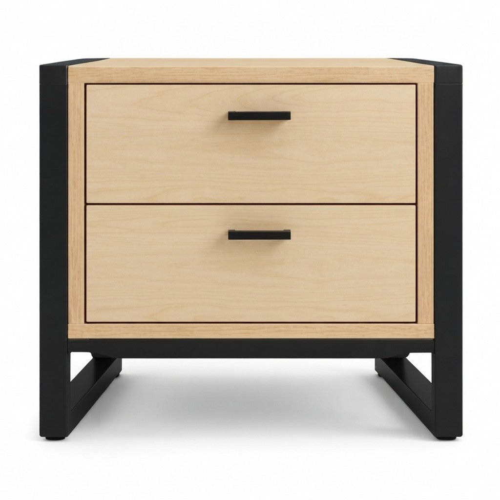 Velador Hima con Dos Cajones 40 cm Kallfü en madera MIMA con marcos laterales de metal negro y tiradores negros