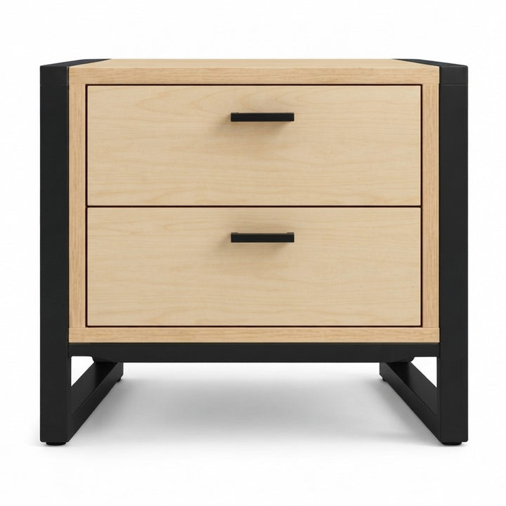 Velador Hima con Dos Cajones 40 cm Kallfü en madera MIMA con marcos laterales de metal negro y tiradores negros