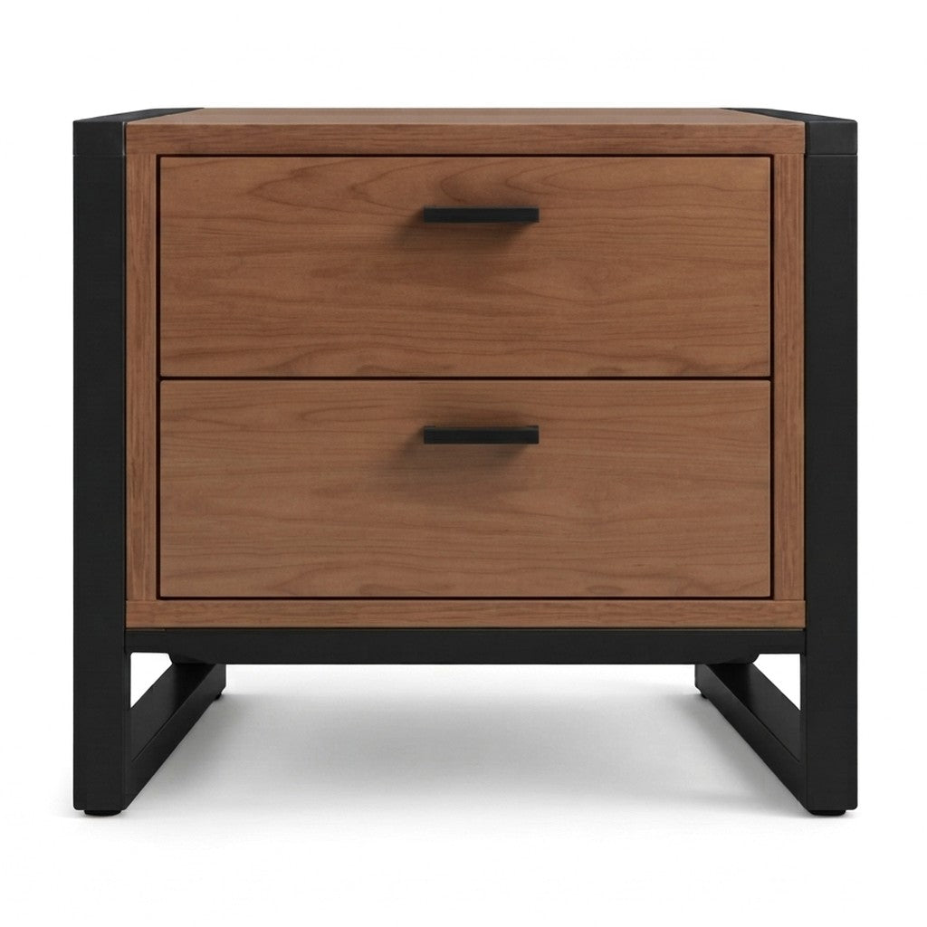 Velador Hima con Dos Cajones 40 cm Kallfü en madera TOFFEE con marcos laterales de metal negro y tiradores negros