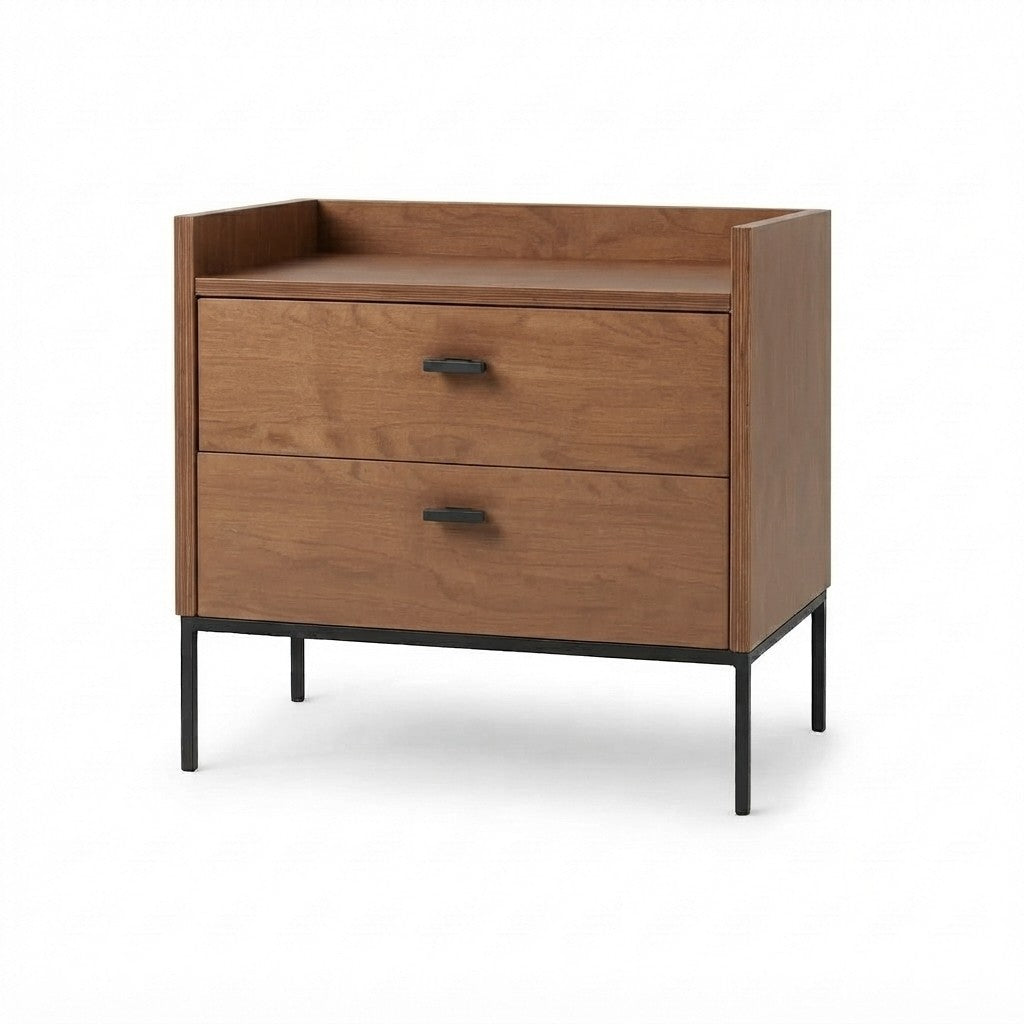 Velador Lavora 40 cm Kallfü en madera TOFFEE con dos cajones, borde en tres lados y base de metal negro