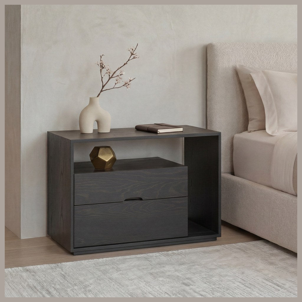 Velador Lineground Kallfü 86 cm dos cajones, 86x38x56 cm tono BLACK — junto a la cama
