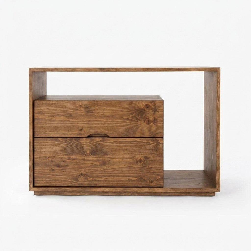 Velador Lineground Kallfü 86 cm dos cajones, 86x38x56 cm tono TOFFEE — vista frontal