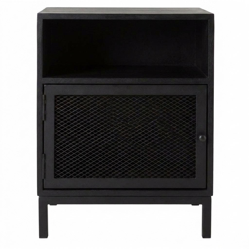Velador Rack Kallfü 43 cm madera y metal perforado, 43x40x55 cm tono BLACK — vista frontal
