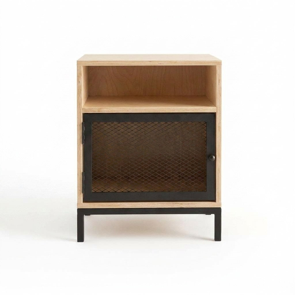 Velador Rack Kallfü 43 cm madera y metal perforado, 43x40x55 cm tono MIMA — vista frontal