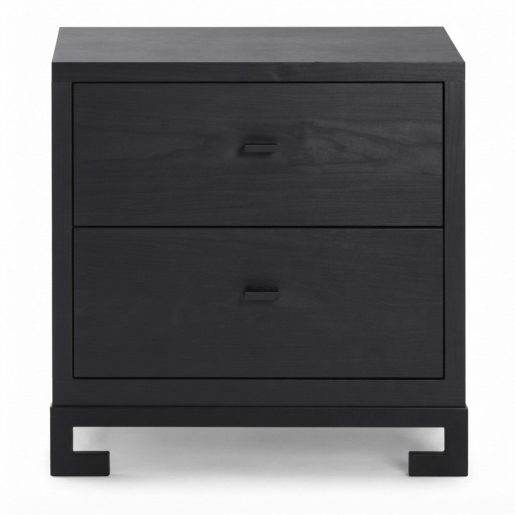Velador Socie con Dos Cajones 40 cm Kallfü en madera BLACK sobre base de metal negro