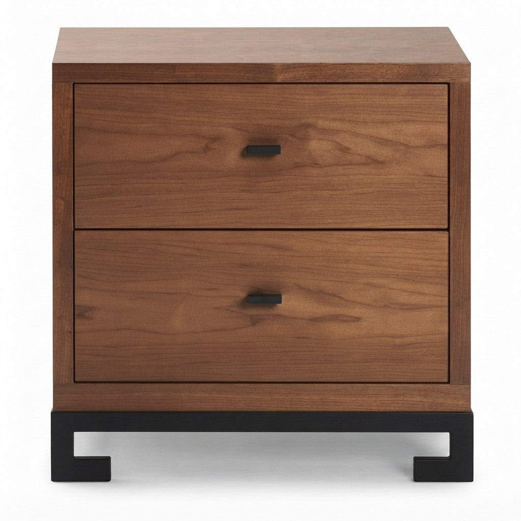 Velador Socie con Dos Cajones 40 cm Kallfü en madera TOFFEE sobre base de metal negro
