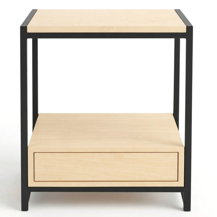 Velador Varel con Cajón 40 cm Kallfü en madera MIMA con estructura de metal negro y vano abierto