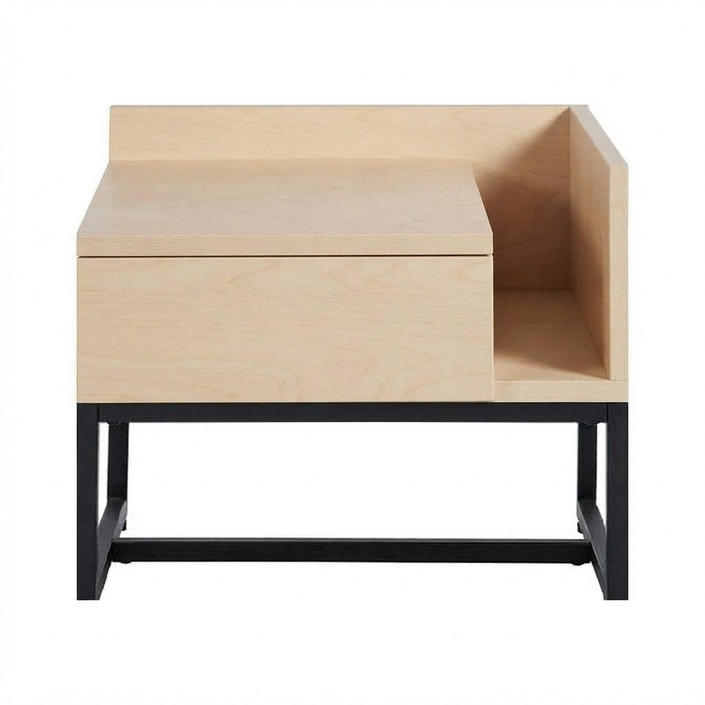 Velador Zarde con Cajón 60 cm Kallfü en madera MIMA, con nicho abierto al costado y base de metal negro