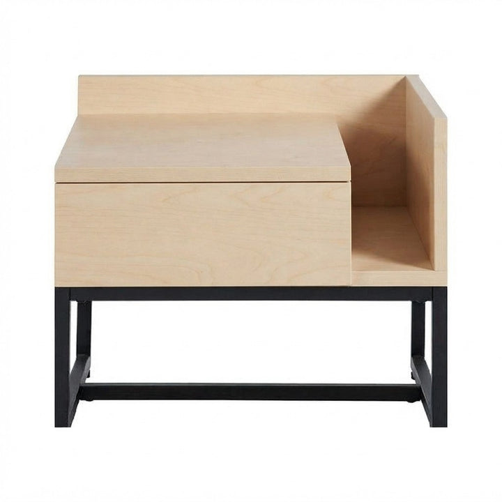 Velador Zarde con Cajón 60 cm Kallfü en madera MIMA, con nicho abierto al costado y base de metal negro