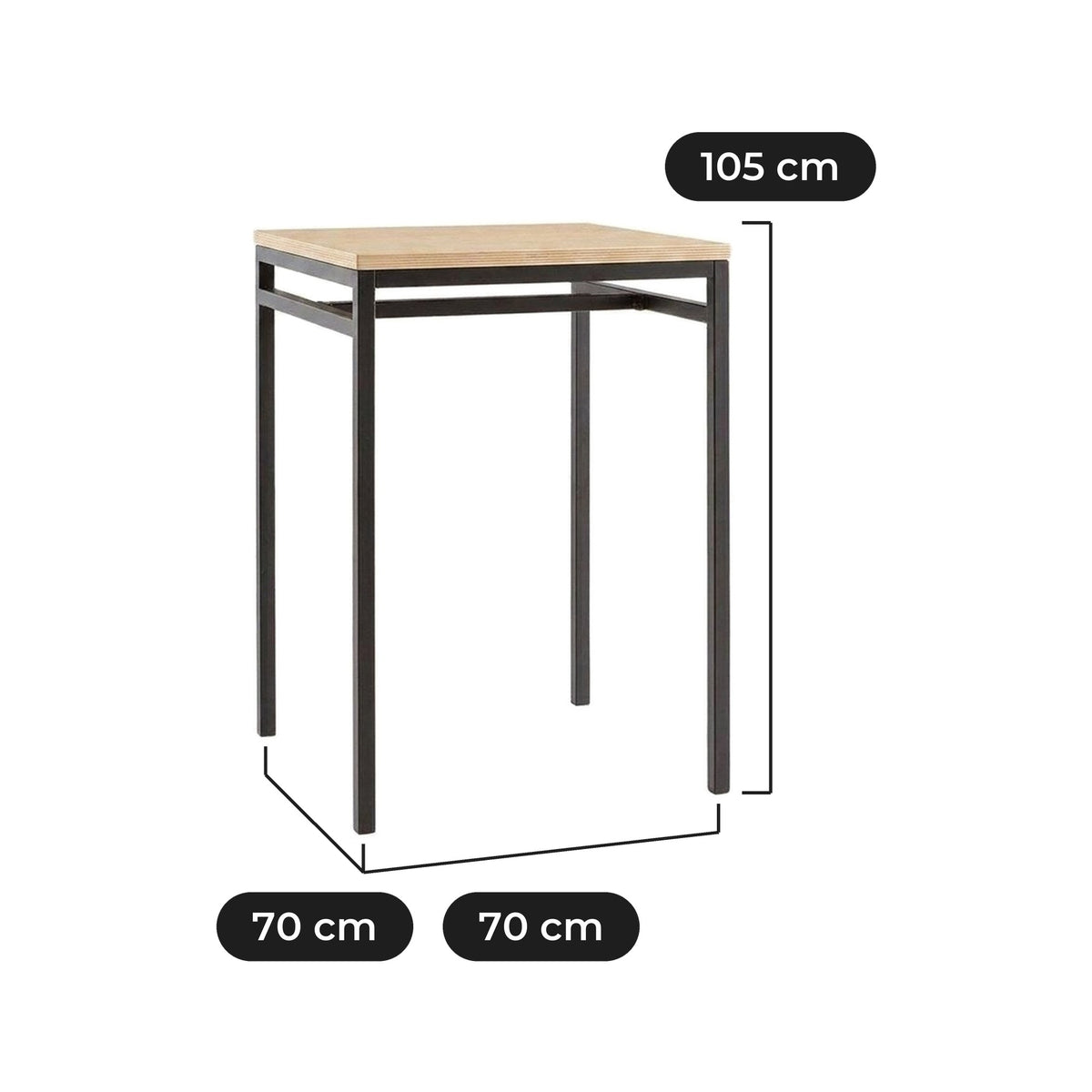 Mesa Bar Ypster Cuadrada 70 cm: 70 cm de ancho, 70 cm de fondo y 105 cm de alto