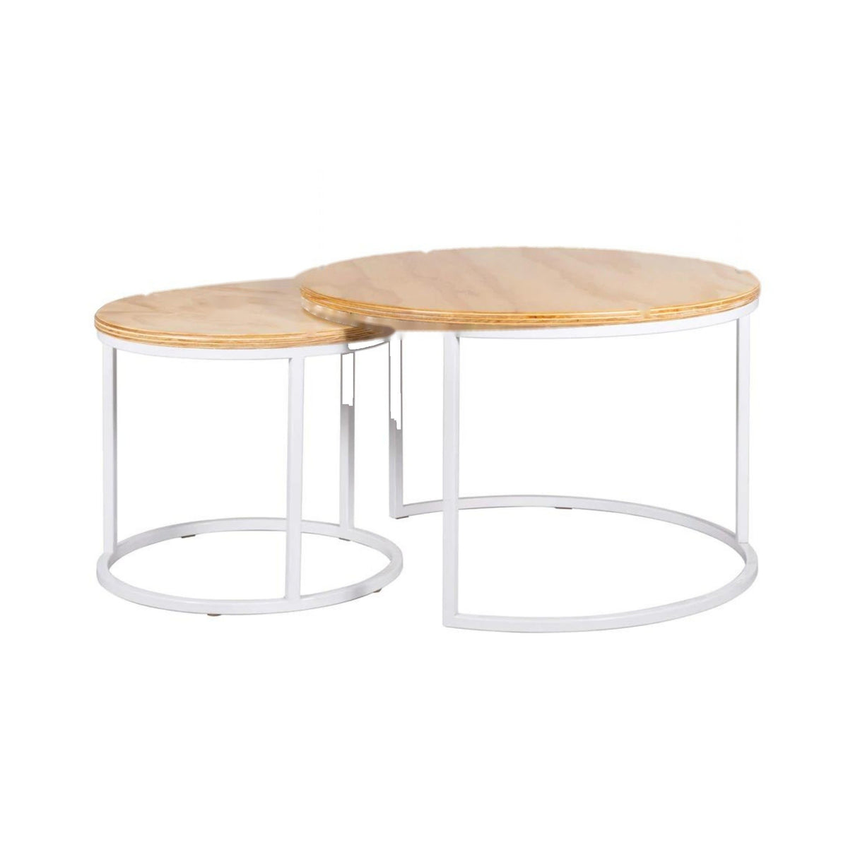 Mesa de Centro Nido Redonda de Madera con estructura de acero blanco y cubierta de plywood de abedul