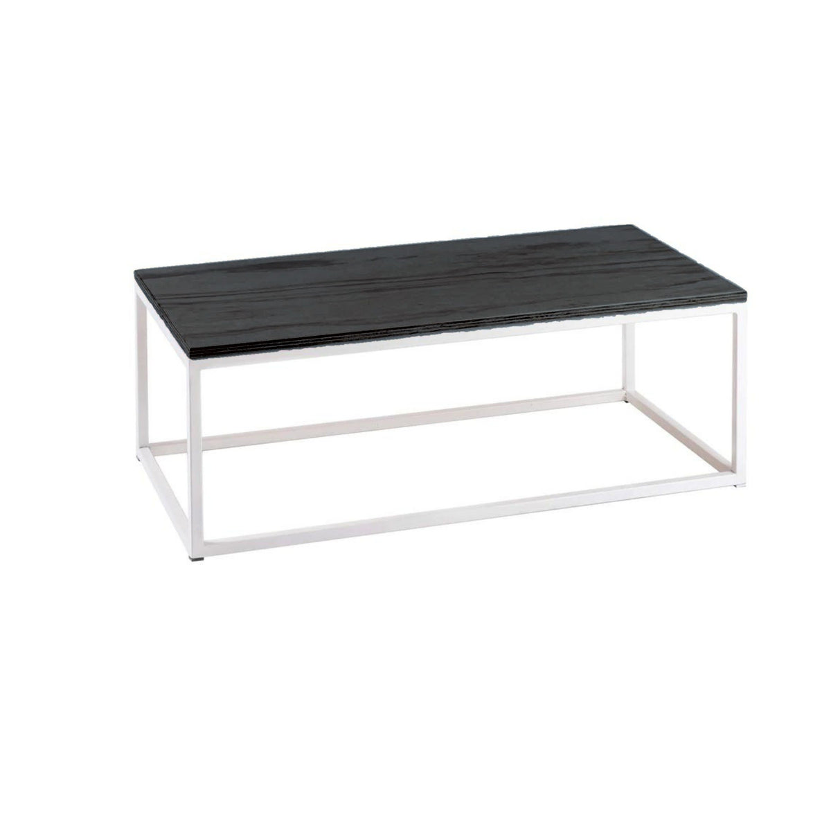 Mesa de Centro Rectangular de Madera con estructura de acero blanco y cubierta de madera negra