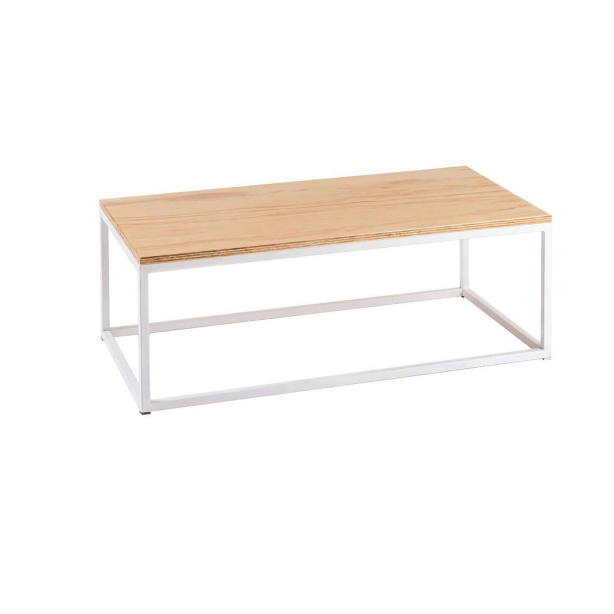 Mesa de Centro Rectangular de Madera con estructura de acero blanco y cubierta de plywood de abedul