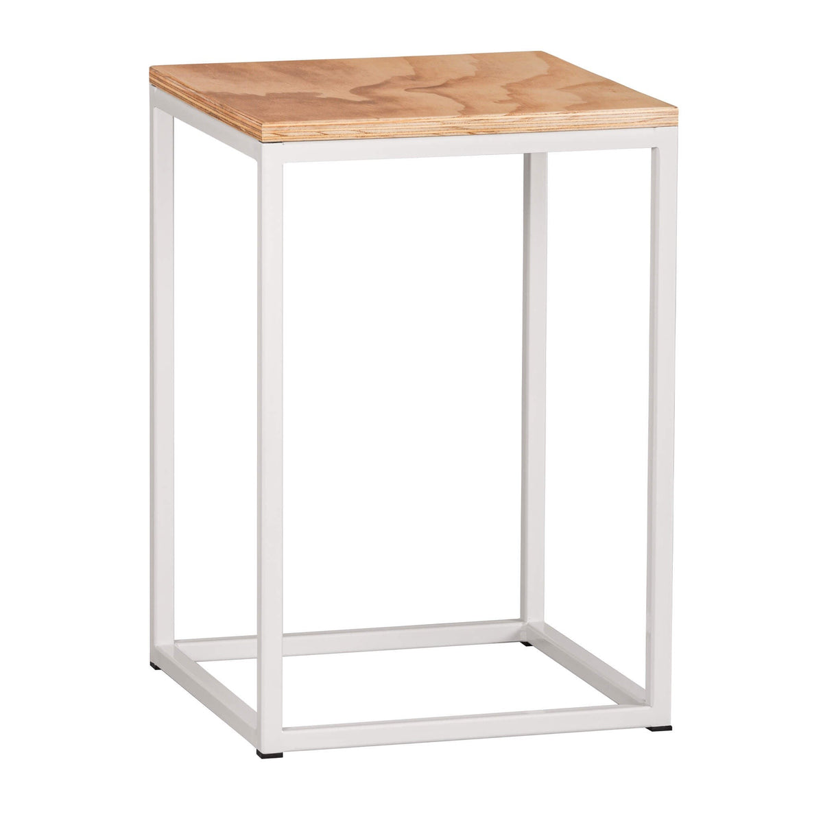 Mesa Lateral Altar 40 cm con estructura de acero blanco y cubierta de plywood de abedul