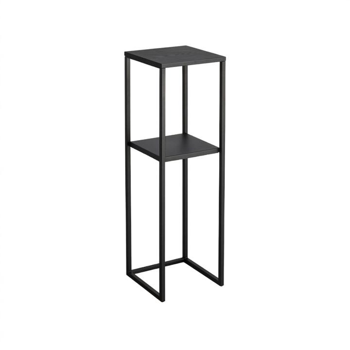 Mesa lateral Longue con cubierta de madera teñida negra y estructura de acero negro