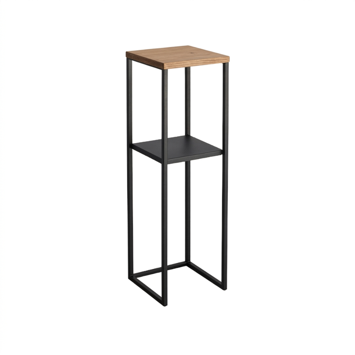 Mesa lateral Longue con cubierta de madera en tono nogal y estructura de acero negro