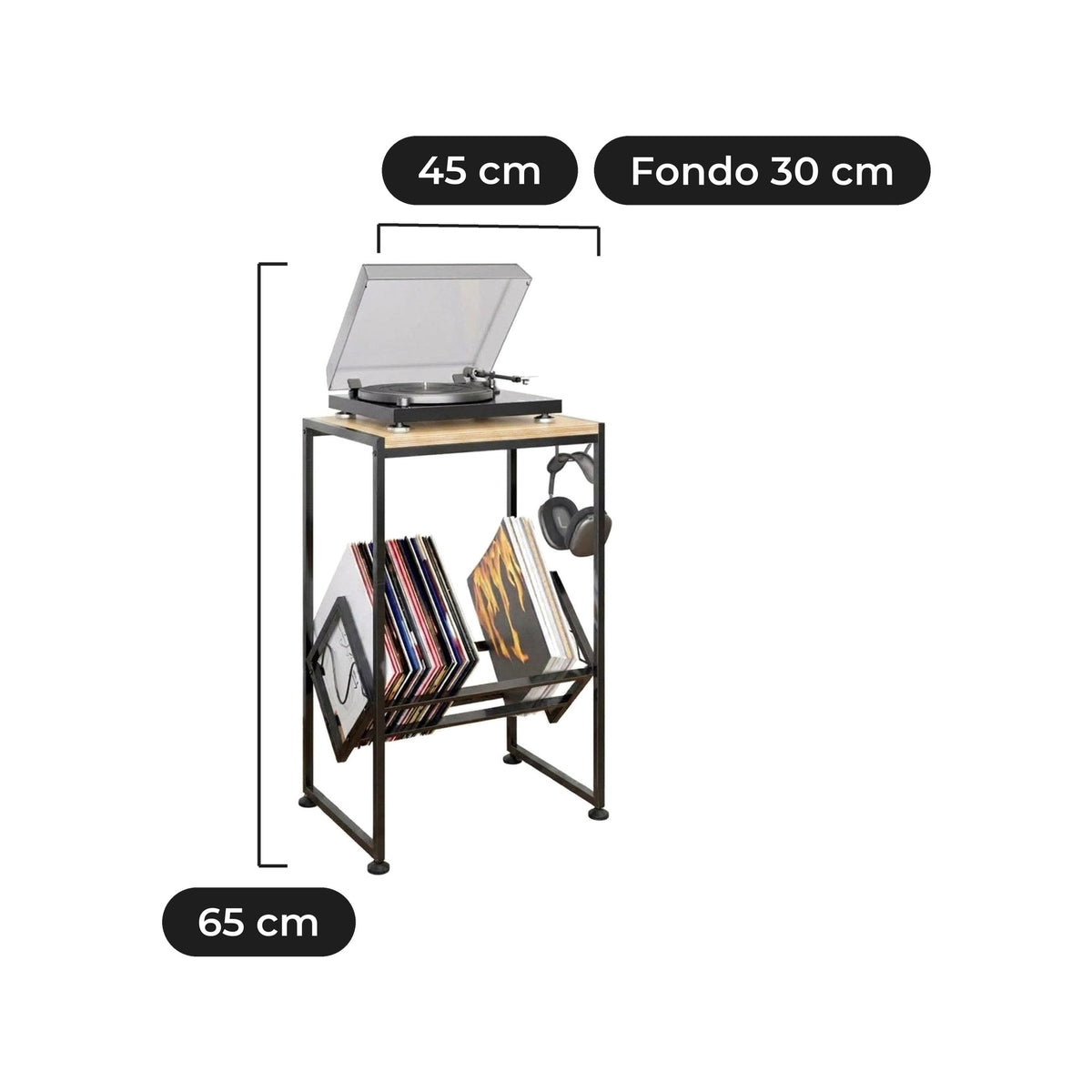 Mueble para Tocadiscos Rondo 45 cm: 45 cm de ancho, 30 cm de fondo y 65 cm de alto