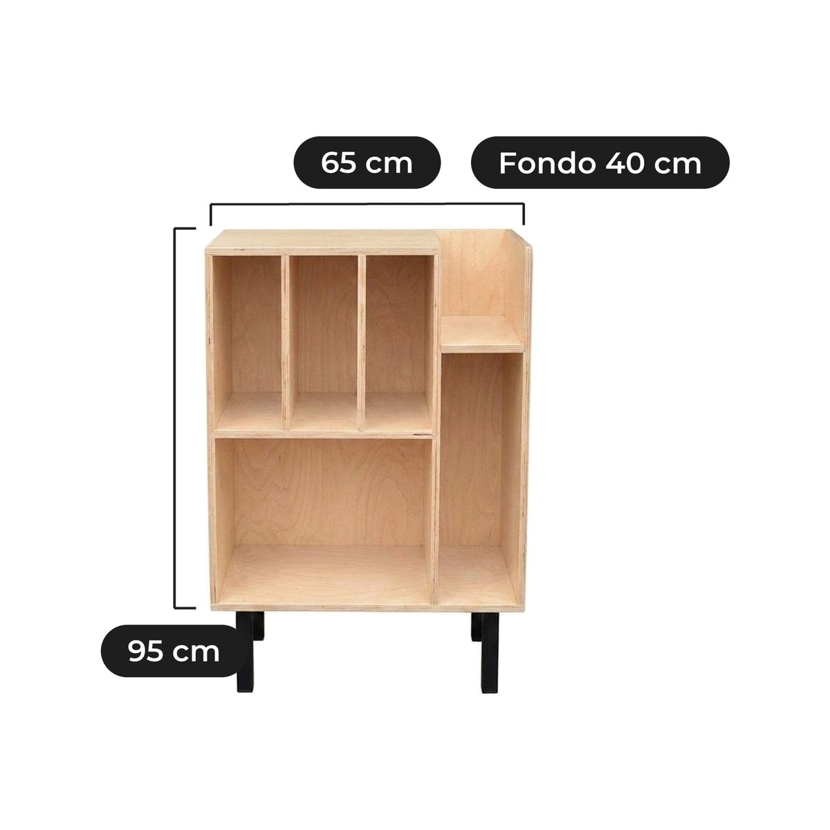 Mueble para Vinilos Virgile 65 cm: 65 cm de ancho, 40 cm de fondo y 95 cm de alto