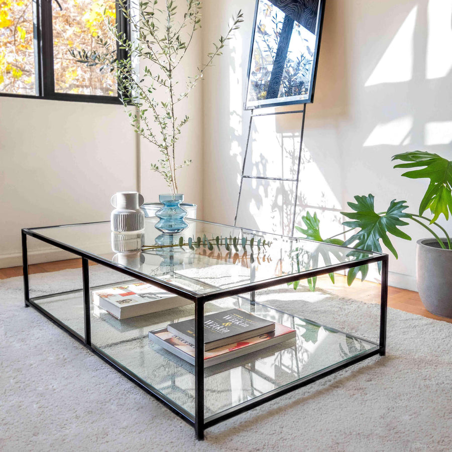 Mesa de centro Rectangular 120 Negra dos niveles Glass