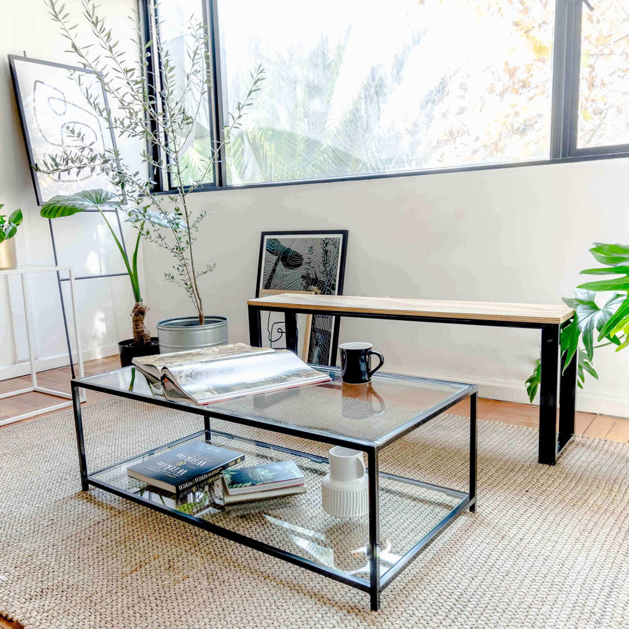 Mesa de centro Rectangular 100 Negra dos niveles Glass