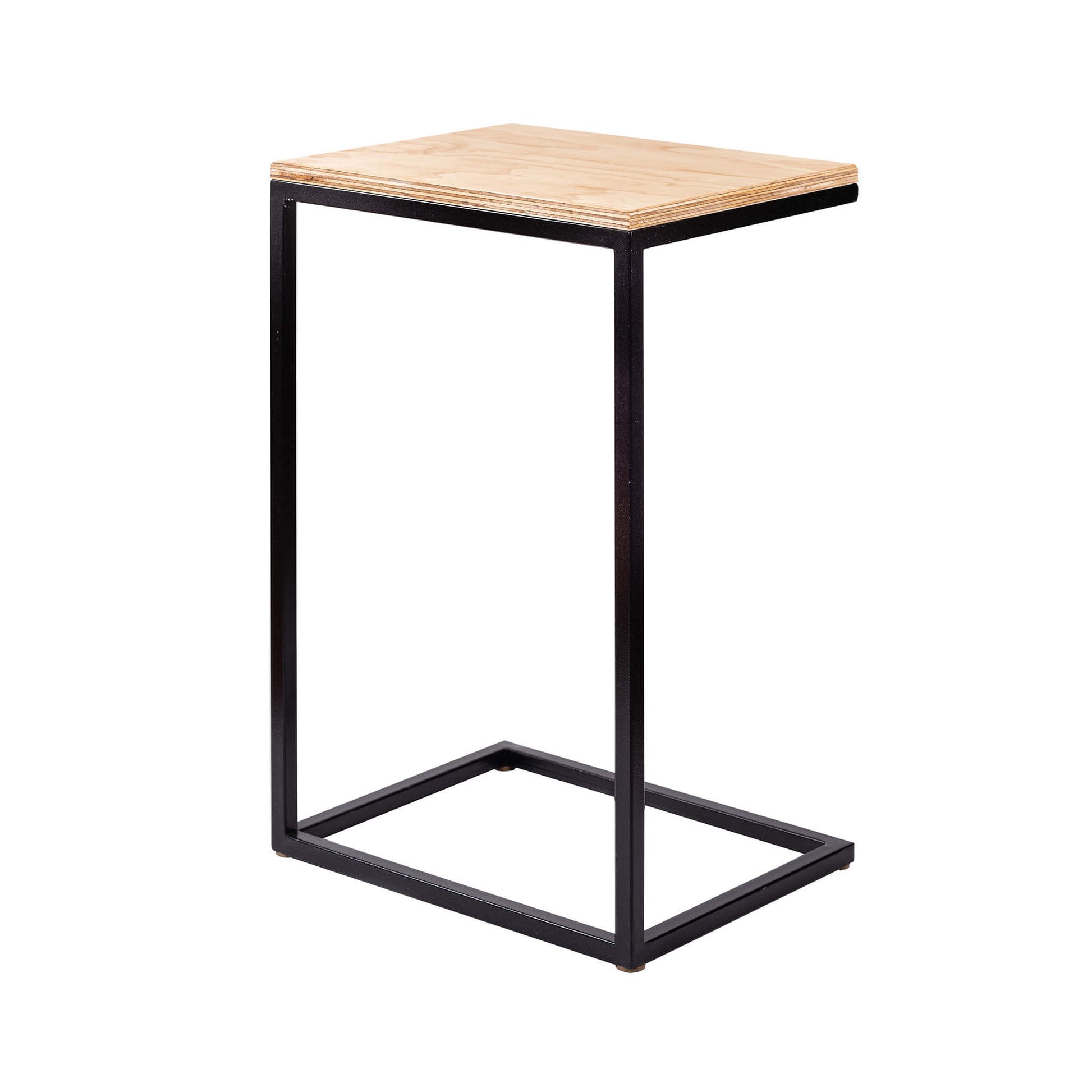 mesa lateral blanca de madera con diseño industrial